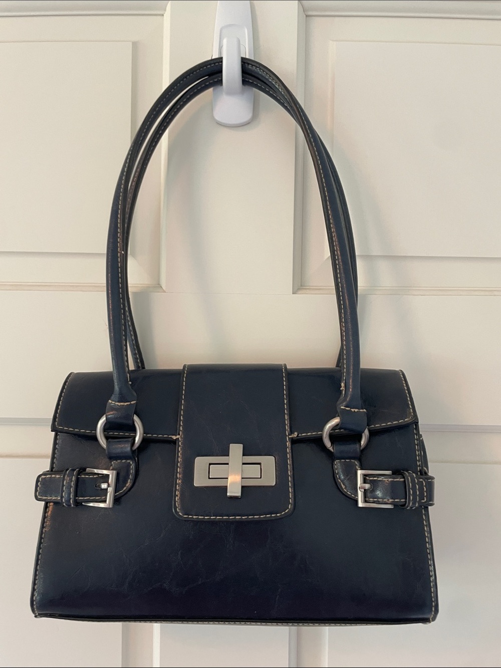 Dark Navy Apt 9 Leatherette Shoulder Bag with Silver Hardware